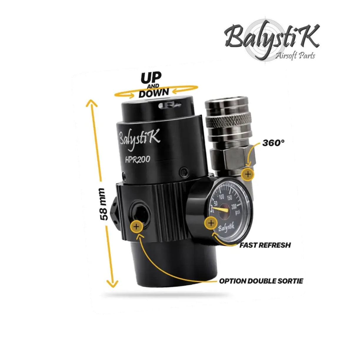 Balystik HPR200 Ultra-Compact HPA Regulator – Titanium Silver – EU